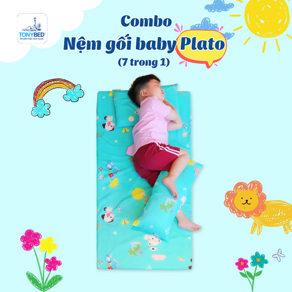 Bộ nệm gối cho bé đi học Plato 1 Combo nem baby Plato dau co 7 trong 1