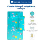 Combo-nệm-gối-baby-Plato-màu-xanh