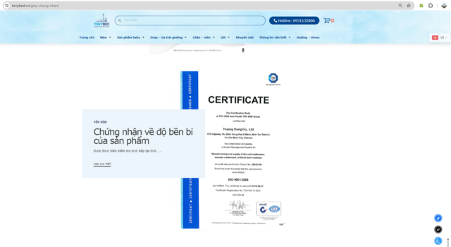 Hướng dẫn cách mua chăn, gối, nệm online an toàn và tiện lợi 5 chung-nhan-tonybed